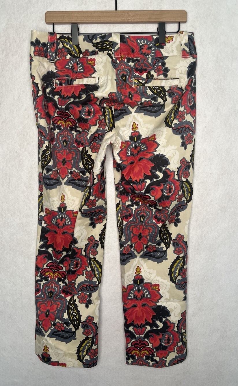 J.CREW womens Sz 6 red floral flat front city fit stretch cropped pants